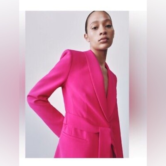 ZARA Belted HOT PINK FUCHSIA Blazer with Tuxedo Collar Size: Small - Picture 12 of 12